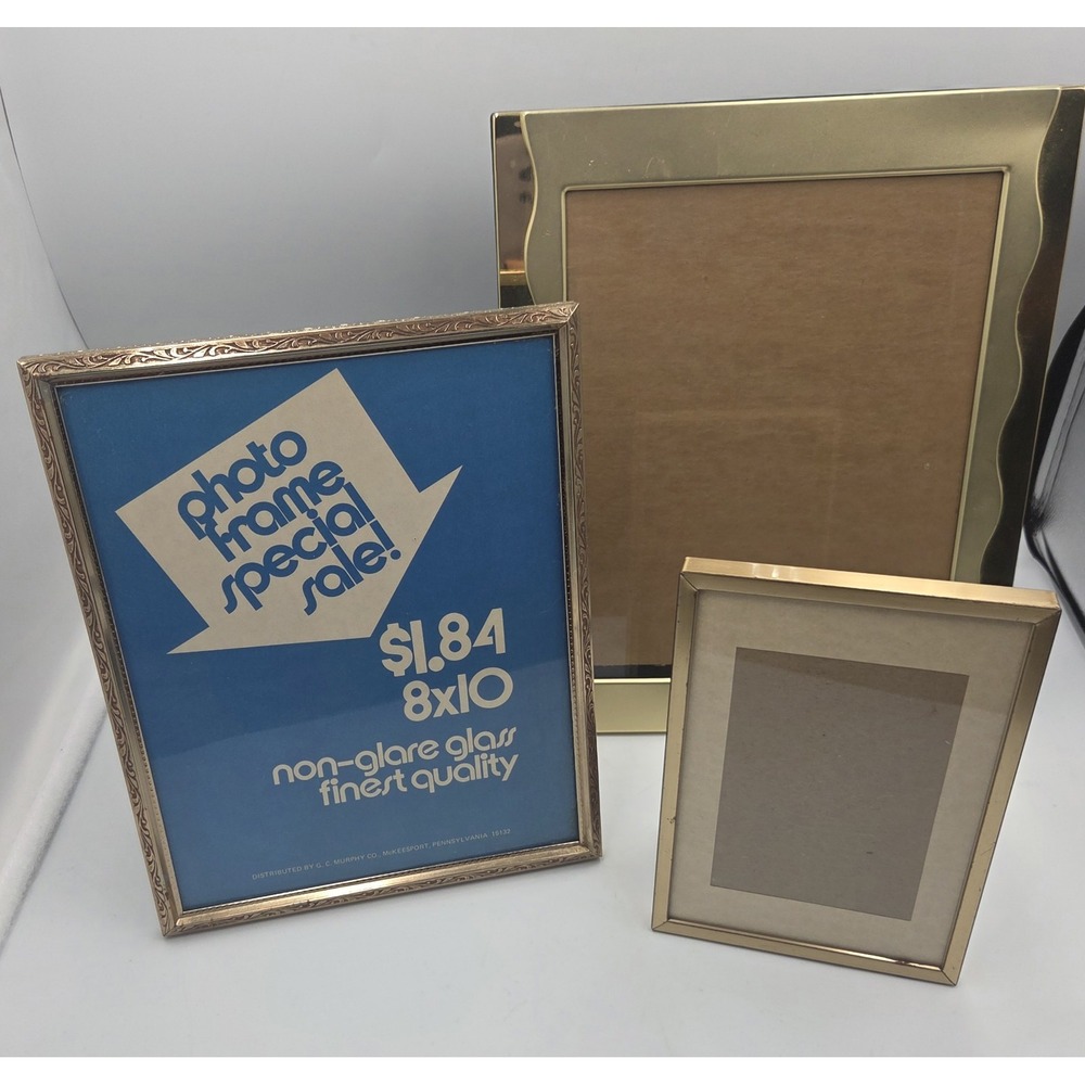 Vintage Gold Tone Metal Picture Frames Lot of 3 Ornate 8x10 5x7 Tabletop Frames